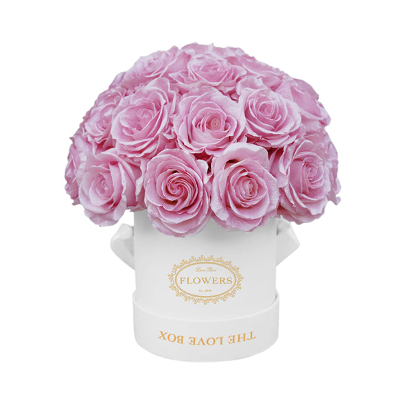 Pink Long Life Roses in White Box