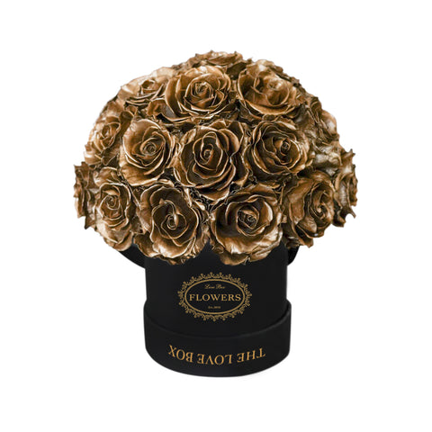 Gold Long Life Roses in Black Box