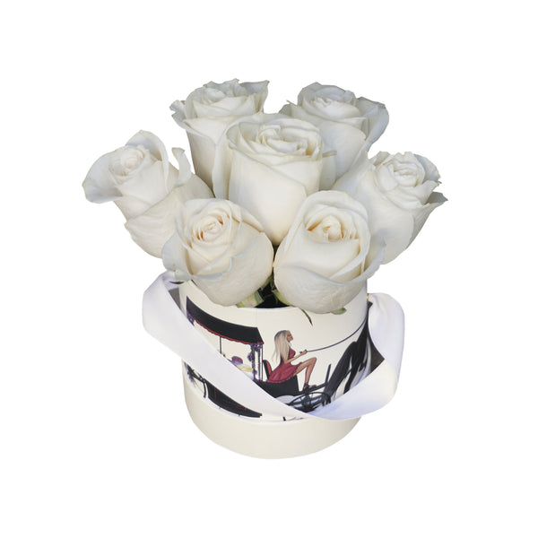 Cream Roses in Illustrated Mini Box