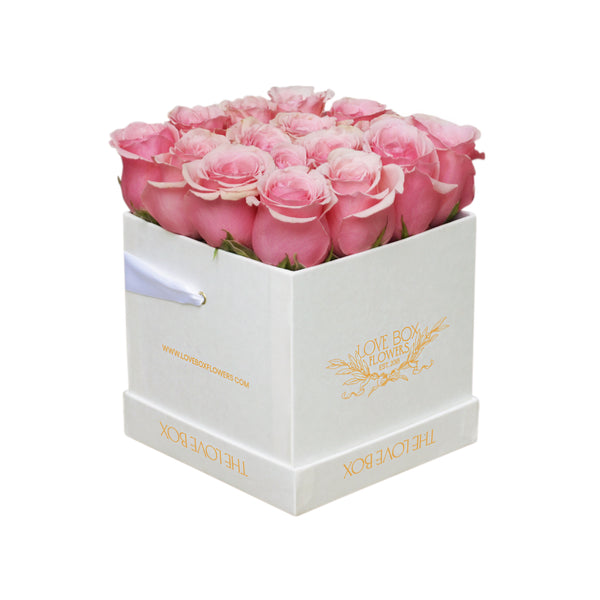 Baby Pink Roses in Medium White Square Box