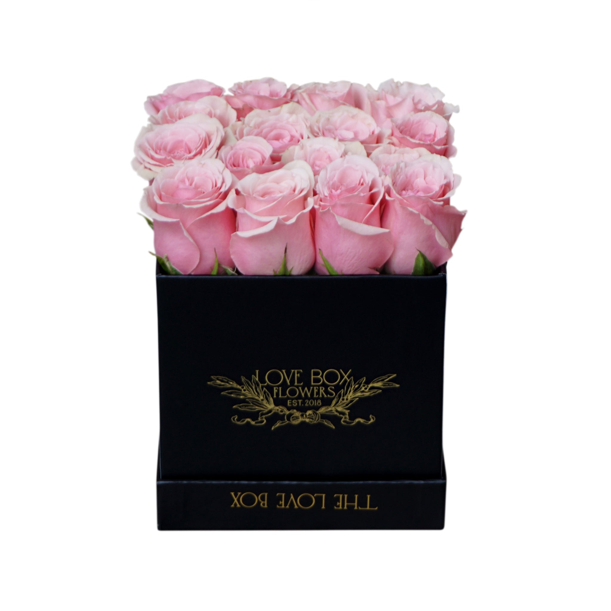 Baby Pink Roses in Medium Black Square Box