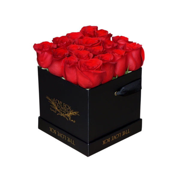 Red Roses in Medium Black Square Box