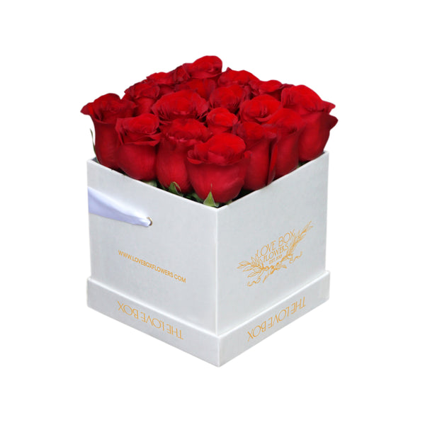 Classic Red Roses in Medium White Square Box
