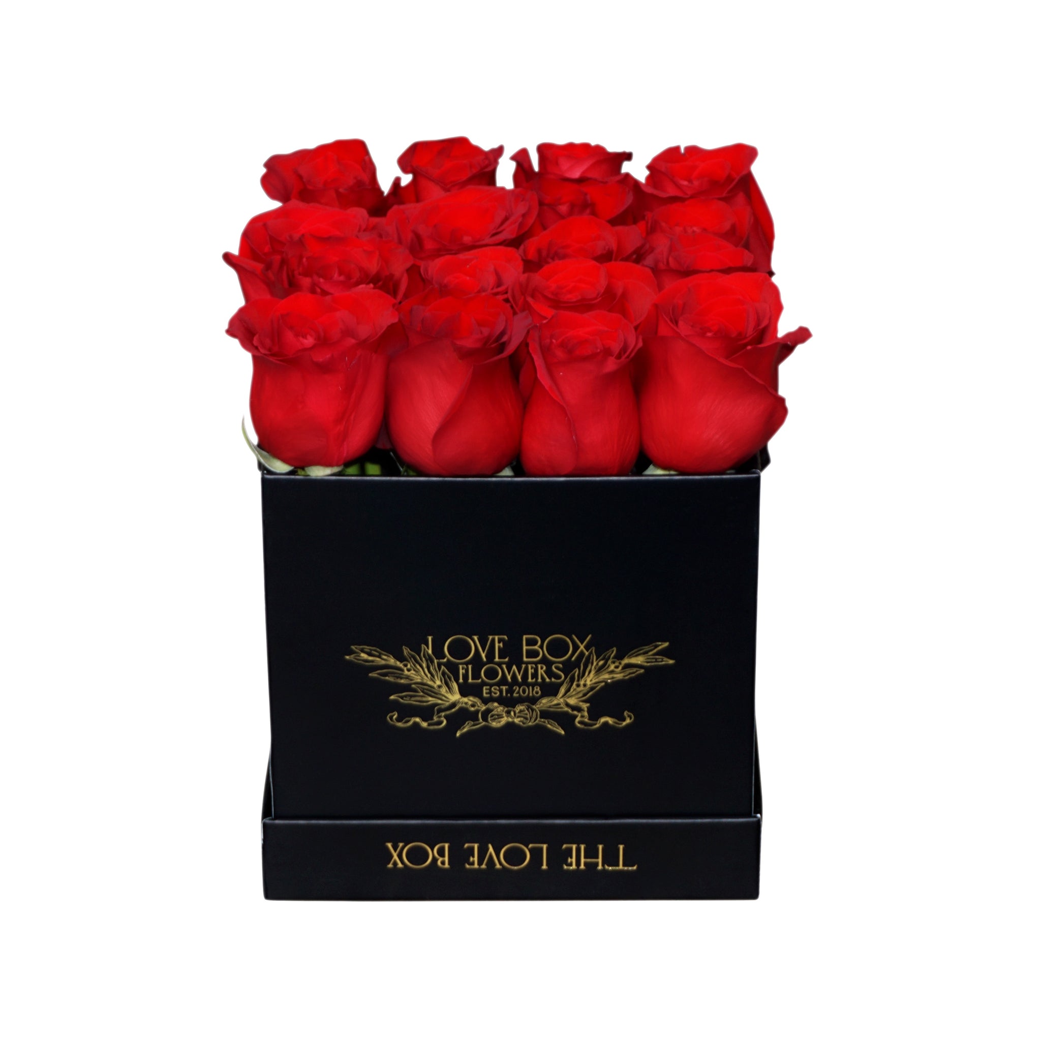 Red Roses in Medium Black Square Box