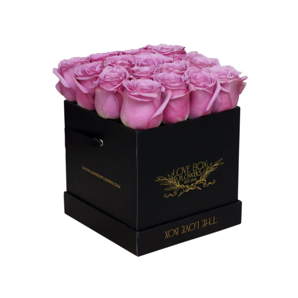 Violet Roses in Medium Black Square Box