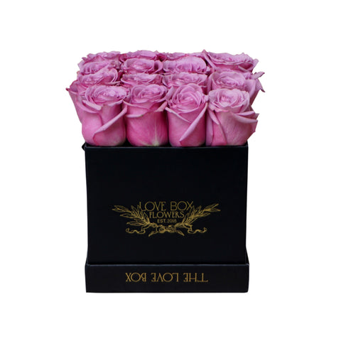 Violet Roses in Medium Black Square Box