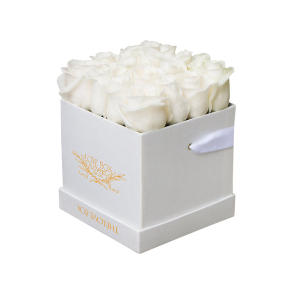 White Roses in Medium White Square Box