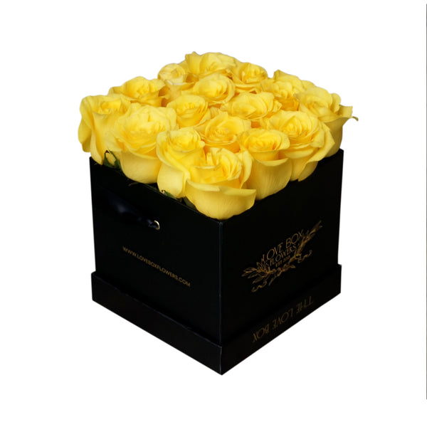 Yellow Roses in Medium Black Square Box