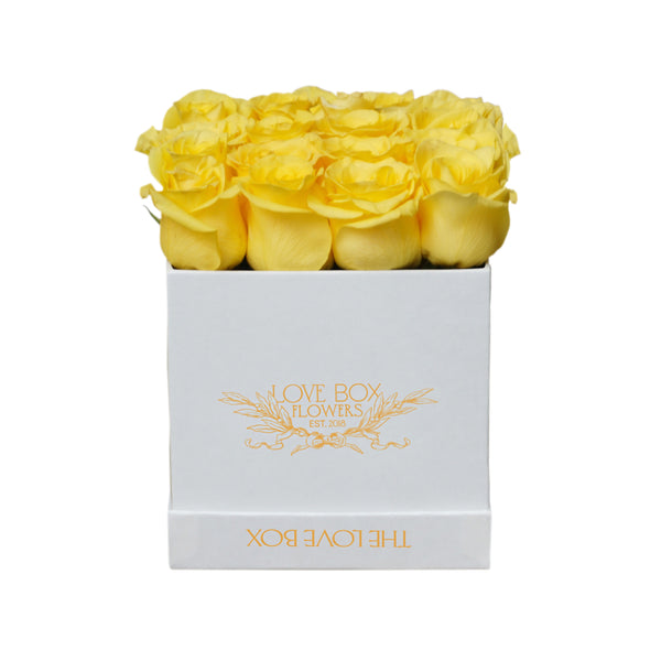 Yellow Roses in Medium White Square Box