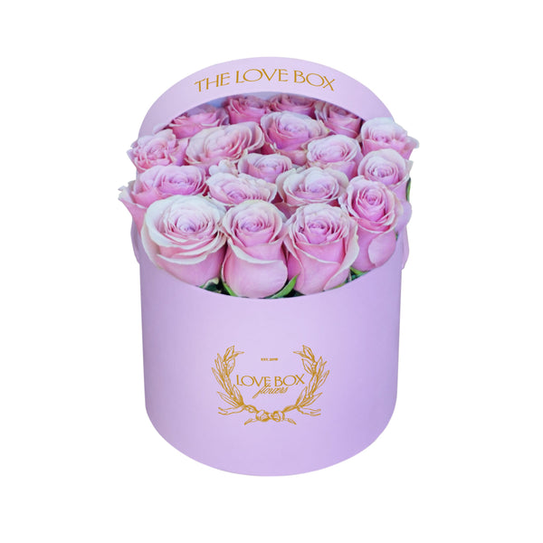 Baby Pink Roses in Medium Pink Suede Box