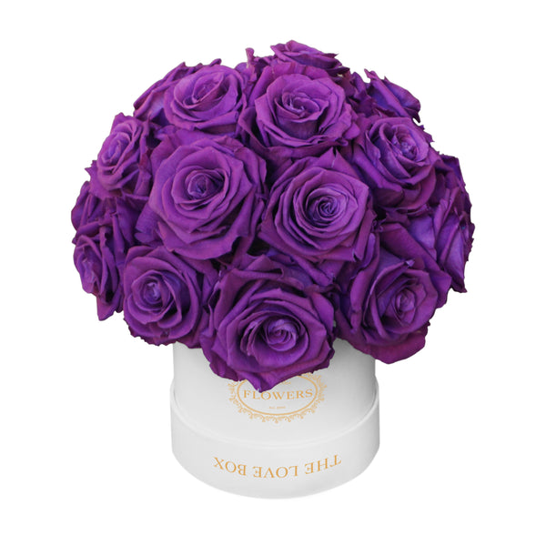 Purple Long Life Roses in White Box