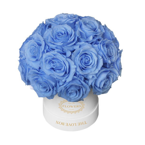 Baby Blue Long Life Roses in White Box