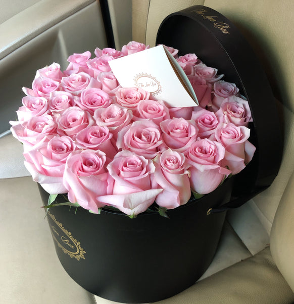 Baby Pink Roses in Large Black Box - The Love Box Flowers