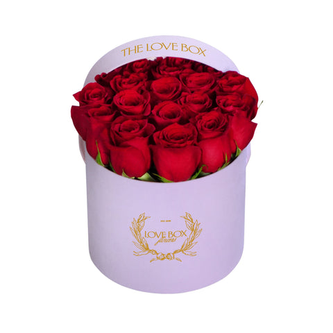 Classic Red Roses in Medium Pink Suede Box