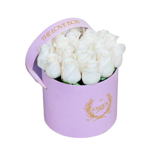 White Roses in Medium Pink Suede Box
