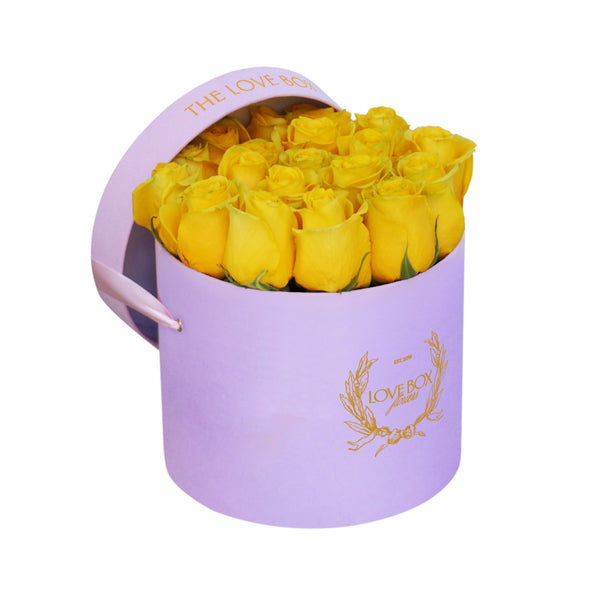 Yellow Roses in Medium Pink Suede Box